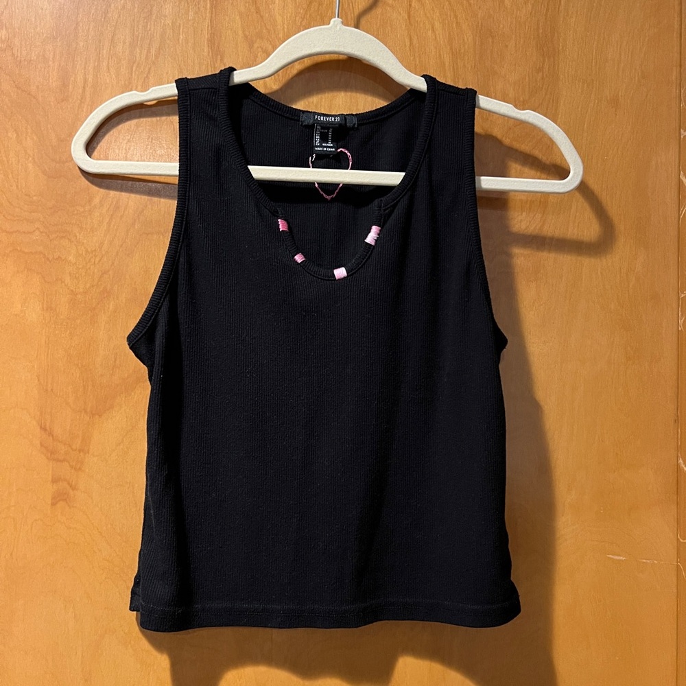 Forever 21 Black and Pink Upcycle Split Neckline Tank Top